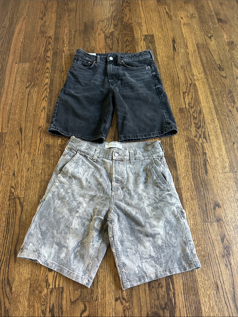 Hollister Men's Black and Cargo Washed Denim Shorts.... two pairs